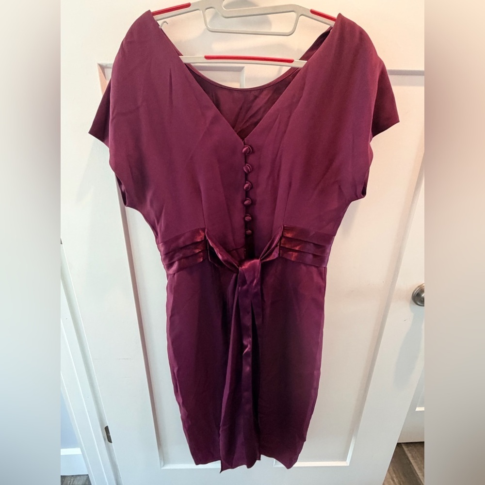Donna Ricco New York Plum Cocktail Dress Size 10 Cap Sleeve Pleated Waist